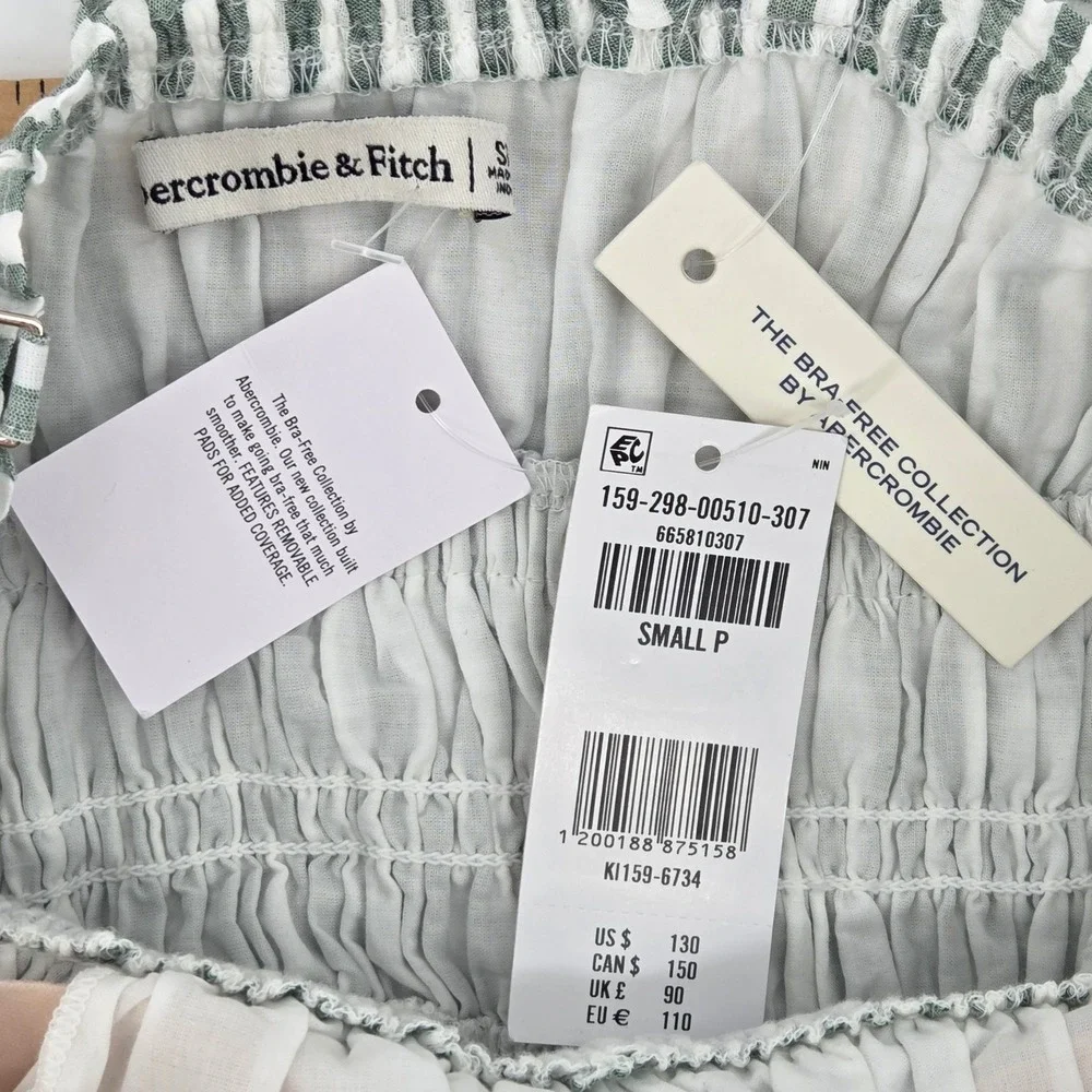 Abercrombie & Fitch Maxi Dress‎ SP Green Striped Smocked Bra-Free Cottagecore
